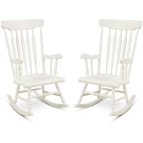 Rocking Chair with Solid Wooden Frame for Garden and Patio (Color: White)