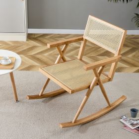Solid wood+imitation rattan rocking chair allows you to relax quietly indoors and outdoors, enhancing your sense of relaxation, suitable for balconies (Color: as Pic)
